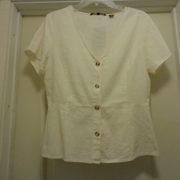TRENDING PINUP GIRL AESTHETIC NWT LINEN BLOUSE W PEPBLUM BY VERA MODA L - Picture 3 of 5
